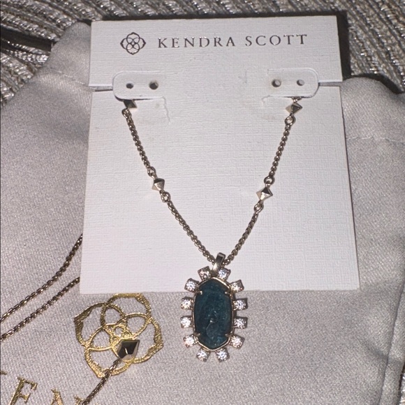 Nwt Kendra Scott Necklace Gold with Teal blue stone, cubic zirconia stones - Picture 3 of 9